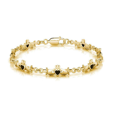 Solid Gold Irish Claddagh with inlaid Link Bracelet GTBG255 - Jewelry